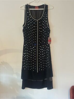 Simon Chang Black Sleeveless Dress with Silver Embellishments
